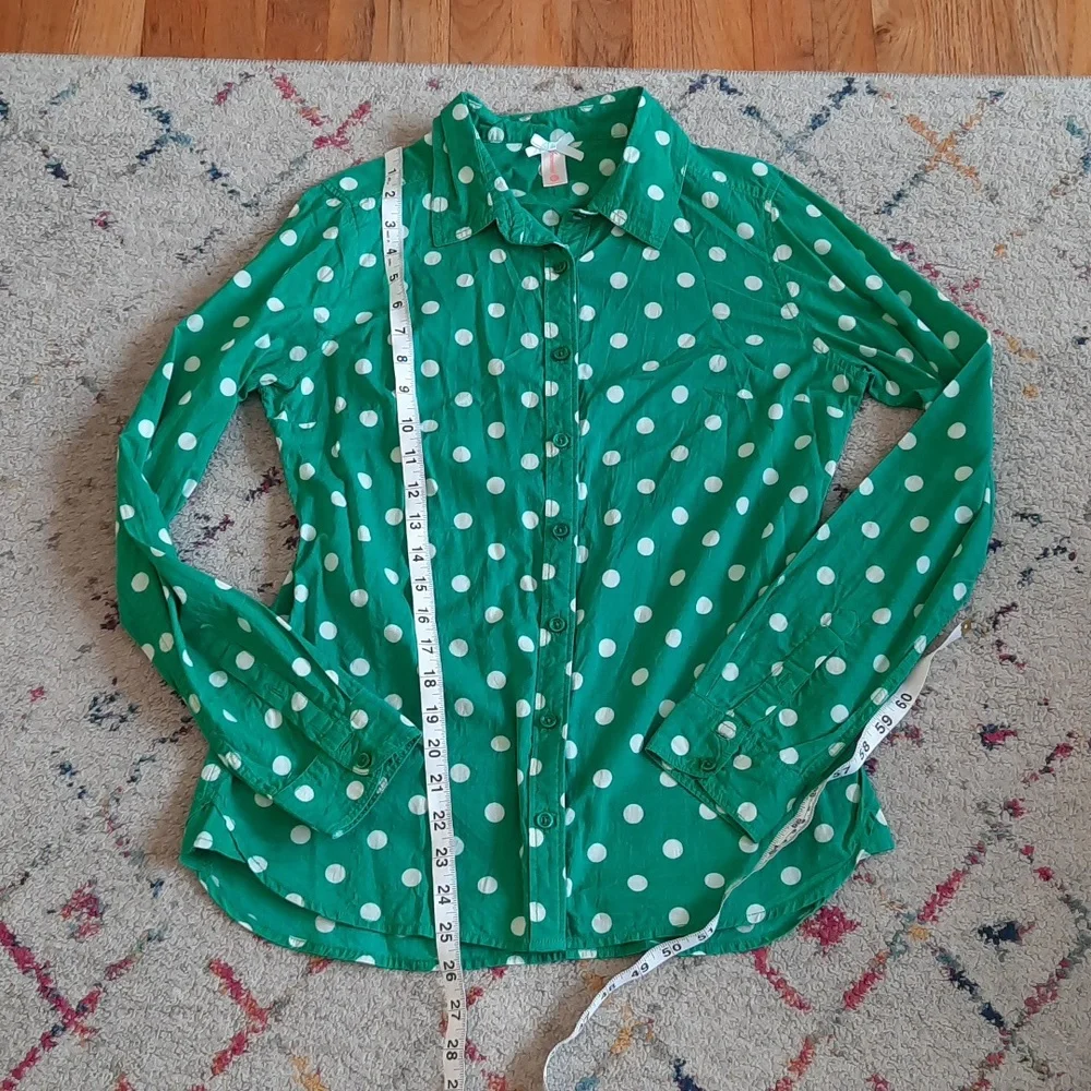 Downeast cotton button up polka dot green top small - Picture 3 of 3